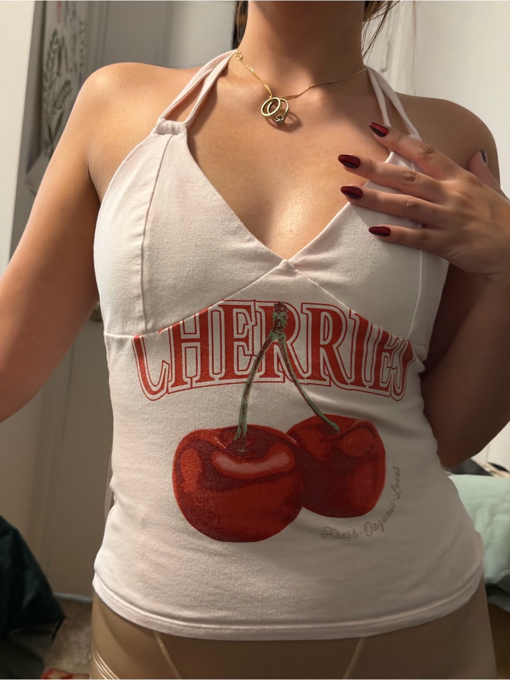 Wild Fable Cherry Graphic Halter Tank Top - White/Red Size S